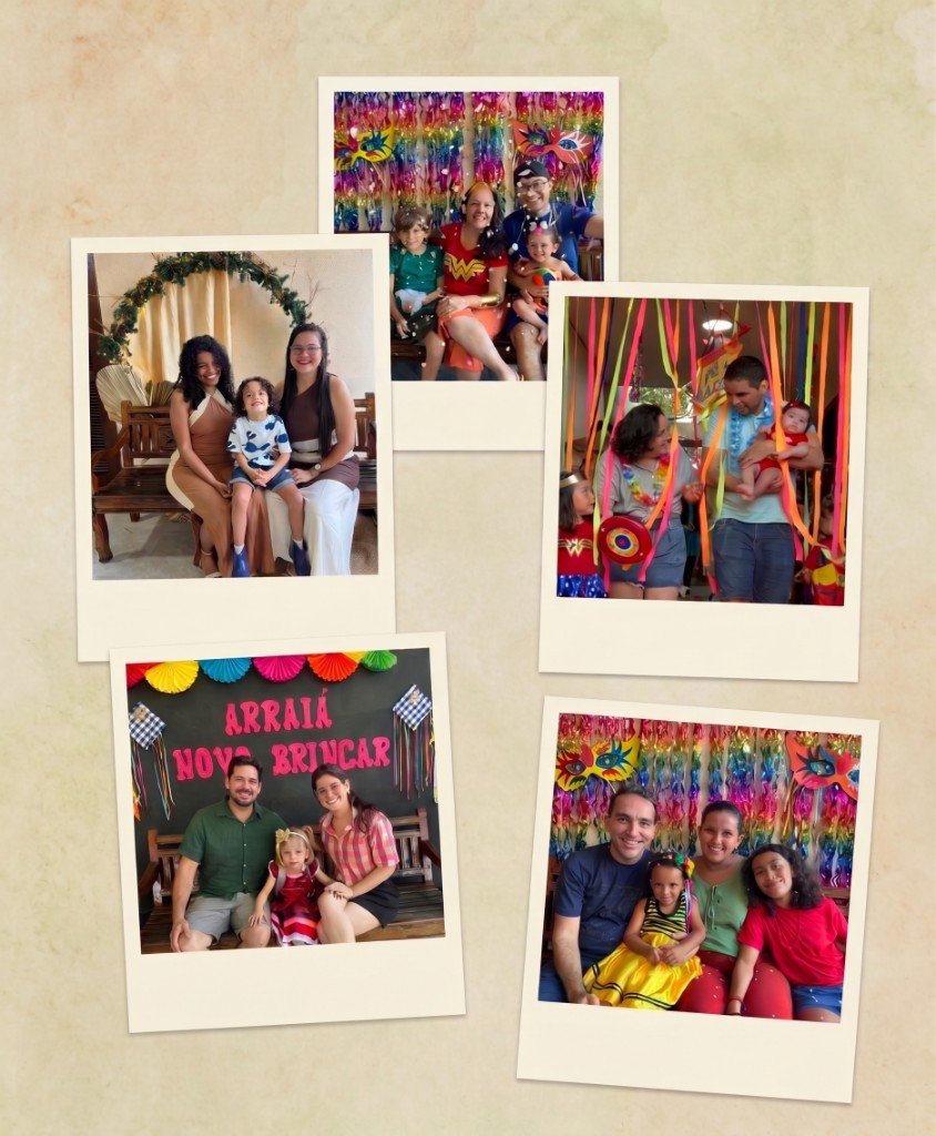 Colagem de fotos de famílias no Novo Brincar